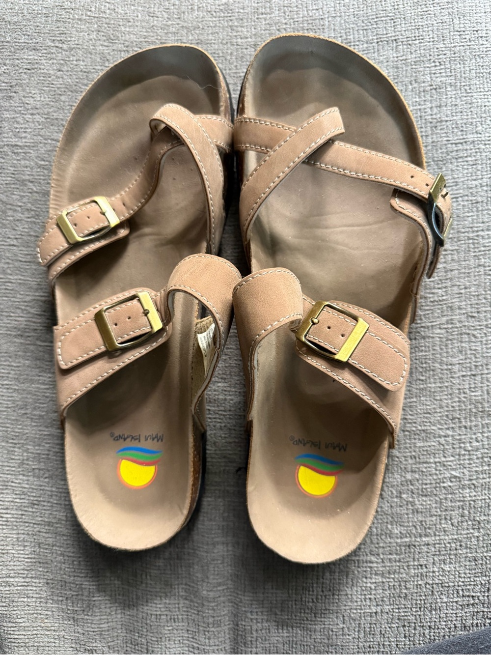 Maui Island Tan Double Buckle Slide Sandals